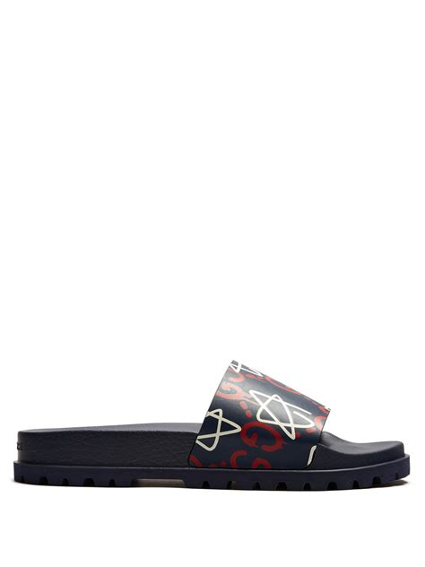 gucci ghost slides blue red white